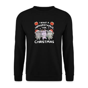 Ich will ein Flusspferd zu Weihnachten süße Hippos - Unisex Pullover - Schwarz - Vorne - Alina (178cm) & Michal (187cm)