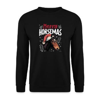 Merry Horsemas Lustiges Pferd Weihnachtsmotiv - Unisex Pullover - Schwarz - Vorne - Alina (178cm) & Michal (187cm)