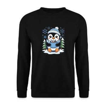 Süßer Winter Pinguin Mit Kakao Und Schneeflocken - Unisex Pullover - Schwarz - Vorne - Alina (178cm) & Michal (187cm)