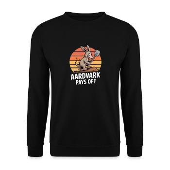 Aardvark Pays Off Motivation Erdferkel Humor - Unisex Sweatshirt - black - Front - Alina (178cm) & Michal (187cm)