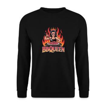  BBQUEEN Grill Königin Mit Krone Flammen Und - Unisex Pullover - Schwarz - Vorne - Alina (178cm) & Michal (187cm)