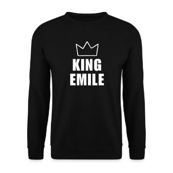Emile Name mit Buchstabe E - King Crown Shirt - Unisex Pullover - Schwarz - Vorne - Alina (178cm) & Michal (187cm)
