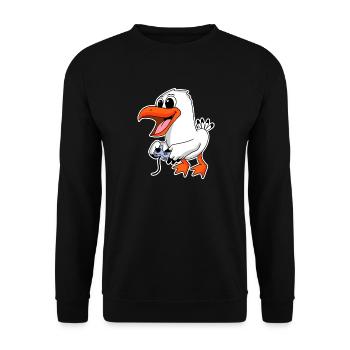 Cartoon seagull playing - Gamer North Sea - Unisex Sweatshirt - black - Front - Alina (178cm) & Michal (187cm)