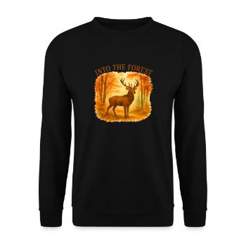  Into the Forest – Herbstlicher Hirsch - Unisex Pullover - Schwarz - Vorne - Alina (178cm) & Michal (187cm)