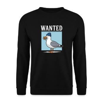 Illustration d'une mouette avec des frites et un bonnet - Sweat-shirt Unisexe - noir - Devant - Alina (178cm) & Michal (187cm)