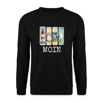 Moin Leuchtturm Robbe Strandkorb Möwe Küste - Unisex Pullover - Schwarz - Vorne - Alina (178cm) & Michal (187cm)