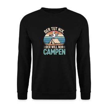  Der Tut Nix Der Will Nur Campen Möwe Zelt Strand - Unisex Pullover - Schwarz - Vorne - Alina (178cm) & Michal (187cm)