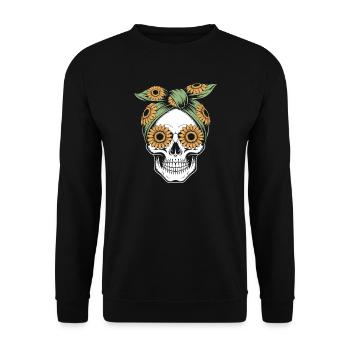 skull bandana sunflower, - Unisex Sweatshirt - black - Front - Alina (178cm) & Michal (187cm)