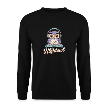 DJ Nightowl Eule Mit Kopfhörern Am Pult - Unisex Pullover - Schwarz - Vorne - Alina (178cm) & Michal (187cm)