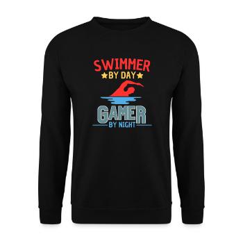 Nageur le jour, Gamer la nuit - Sweat-shirt Unisexe - noir - Devant - Alina (178cm) & Michal (187cm)
