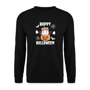 Unicorn Happy Halloween Pumpkin Bat Costume - Unisex Sweatshirt - black - Front - Alina (178cm) & Michal (187cm)