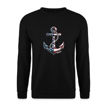  Patriotic Anchor Boat Captain Independence Day - Unisex Pullover - Schwarz - Vorne - Alina (178cm) & Michal (187cm)