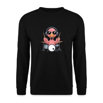 Flamingo Drummer With Headphones - Unisex Sweatshirt - black - Front - Alina (178cm) & Michal (187cm)