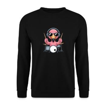 Flamingo Drummer With Headphones And Sunglasses - Unisex Sweatshirt - black - Front - Alina (178cm) & Michal (187cm)
