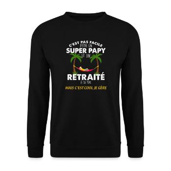 Unser Opa im Ruhestand, tropischer Urlaub - Unisex Pullover - Schwarz - Vorne - Alina (178cm) & Michal (187cm)