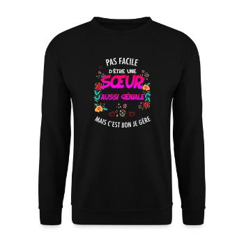 Sister Genius Humor Flowers and Heart - Unisex Sweatshirt - black - Front - Alina (178cm) & Michal (187cm)