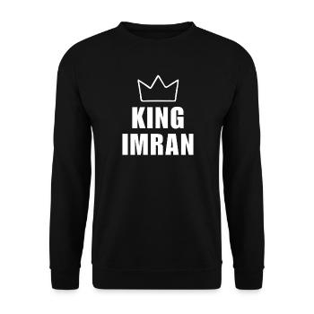 Imran Name mit Buchstabe I - Königskronen-Shirt - Unisex Pullover - Schwarz - Vorne - Alina (178cm) & Michal (187cm)