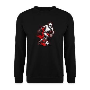 Skelett Fußballspieler gruselig Halloween - Unisex Pullover - Schwarz - Vorne - Alina (178cm) & Michal (187cm)