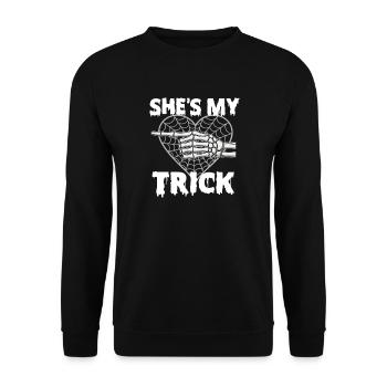 Sie ist mein Trick Lustiges Halloween-Paar - Unisex Pullover - Schwarz - Vorne - Alina (178cm) & Michal (187cm)