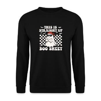 Das ist Straight Up Boo Sheet Funny Ghost - Unisex Pullover - Schwarz - Vorne - Alina (178cm) & Michal (187cm)
