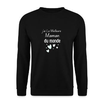 Weltmutter mit Herzen Zitat - Unisex Pullover - Schwarz - Vorne - Alina (178cm) & Michal (187cm)