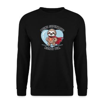 Meine Superkraft? Nichts Tun Faultier - Unisex Pullover - Schwarz - Vorne - Alina (178cm) & Michal (187cm)