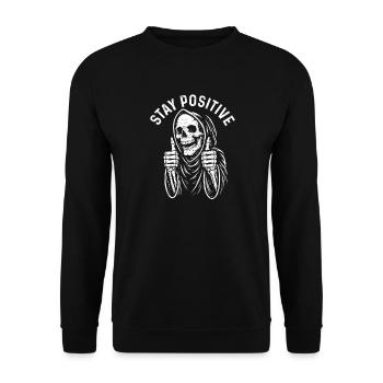 Stay Positive Spooky Halloween Skeleton Pun - Unisex Sweatshirt - black - Front - Alina (178cm) & Michal (187cm)