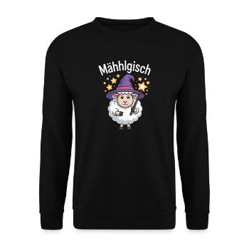 Mähhlgisch Sheep Wizard Witch Wand Stars - Unisex Sweatshirt - black - Front - Alina (178cm) & Michal (187cm)