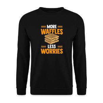 Mehr Waffeln Weniger Sorgen. - Unisex Pullover - Schwarz - Vorne - Alina (178cm) & Michal (187cm)