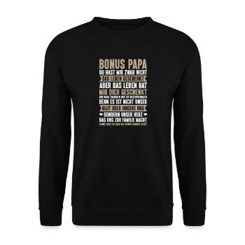 Bonus Papa Stiefvater Vatertag Papa Vaterschaft - Unisex Pullover - Schwarz - Vorne - Alina (178cm) & Michal (187cm)