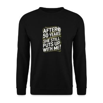 Humorous 50th Birthday Celebration Design - Unisex Sweatshirt - black - Front - Alina (178cm) & Michal (187cm)