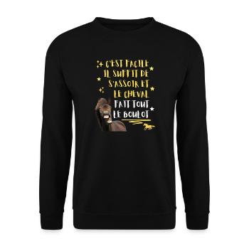 Cheval Humour Il Suffit de s'assoir c'est lui qui  - Sweat-shirt Unisexe - noir - Devant - Alina (178cm) & Michal (187cm)