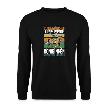 Coole Mädchen Voltigieren Reiten Pferd - Unisex Pullover - Schwarz - Vorne - Alina (178cm) & Michal (187cm)