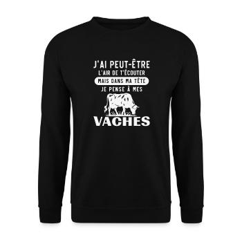 Dans ma tête je pense à mes vaches Cadeau  - Sweat-shirt Unisexe - noir - Devant - Alina (178cm) & Michal (187cm)