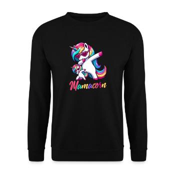 Mamacorn Mama Einhorn Mutter Babykorn Unicorn - Unisex Pullover - Schwarz - Vorne - Alina (178cm) & Michal (187cm)