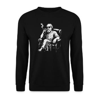 Socrates Smoker auf Samtstuhl - Unisex Pullover - Schwarz - Vorne - Alina (178cm) & Michal (187cm)
