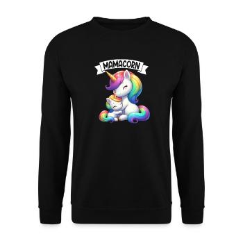 Mama Einhorn Mamacorn Mutter Tochter Dadacorn - Unisex Pullover - Schwarz - Vorne - Alina (178cm) & Michal (187cm)