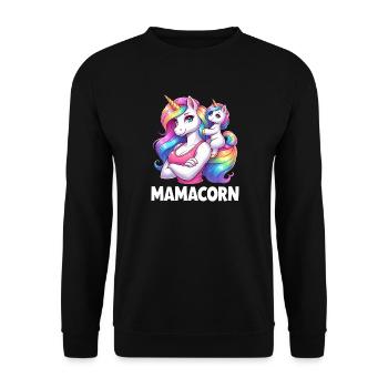 Mama Einhorn Mamacorn Mutter Tochter Dadacorn - Unisex Pullover - Schwarz - Vorne - Alina (178cm) & Michal (187cm)