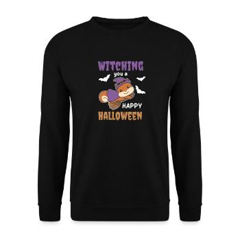 Eichhörnchen Hexe Witching you a Happy Halloween - Unisex Pullover - Schwarz - Vorne - Alina (178cm) & Michal (187cm)