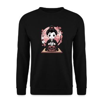 Coffee and cherry blossom harmony in kimono - Unisex Sweatshirt - black - Front - Alina (178cm) & Michal (187cm)