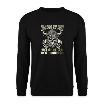 Nordische Mythologie Wikinger Runen Götter - Unisex Pullover - Schwarz - Vorne - Alina (178cm) & Michal (187cm)