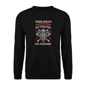 Nordische Mythologie Wikinger Runen Götter - Unisex Pullover - Schwarz - Vorne - Alina (178cm) & Michal (187cm)
