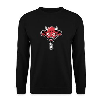  Frecher Kleiner Dämon mit Herzaugen Versteckt im - Unisex Pullover - Schwarz - Vorne - Alina (178cm) & Michal (187cm)