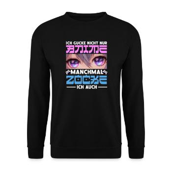 Ich Gucke Nicht Nur Anime Manchmal Zocke Ich Auch - Unisex Pullover - Schwarz - Vorne - Alina (178cm) & Michal (187cm)