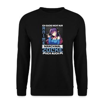 Ich Gucke Nicht Nur Anime Manchmal Zocke Ich Auch - Unisex Pullover - Schwarz - Vorne - Alina (178cm) & Michal (187cm)