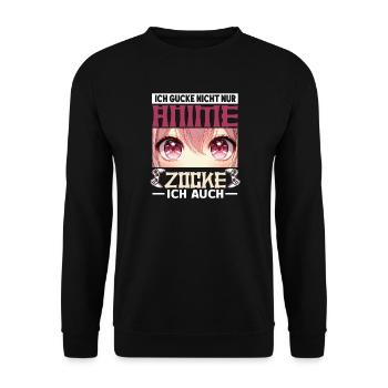 Ich Gucke Nicht Nur Anime Manchmal Zocke Ich Auch - Unisex Pullover - Schwarz - Vorne - Alina (178cm) & Michal (187cm)