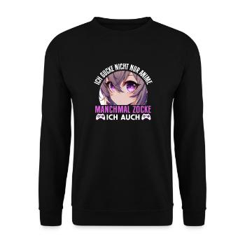 Ich Gucke Nicht Nur Anime Manchmal Zocke Ich Auch - Unisex Pullover - Schwarz - Vorne - Alina (178cm) & Michal (187cm)