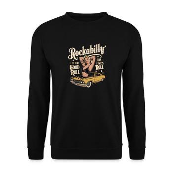 Rockabilly Let The Good Times Roll Retro - Unisex Sweatshirt - black - Front - Alina (178cm) & Michal (187cm)