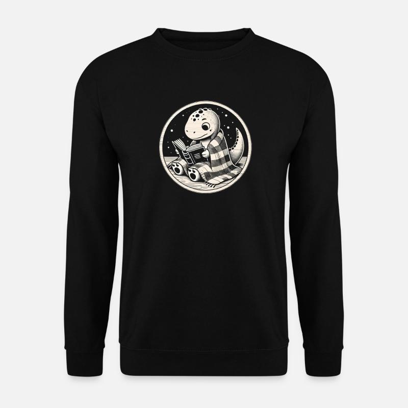 Gemütlicher Lese-Dinosaurier - Unisex Pullover - Schwarz