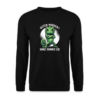 Guten Morgen Ganz Dünnes Eis Chamäleon Humor - Unisex Sweatshirt - black - Front - Alina (178cm) & Michal (187cm)